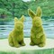 2Pcs Easter Moss Bunny Figurine, Flocked Rabbit Statue Figurine, Green Imitation Moss Rabbit Sculpture, for Easter Festival Garden Yard Home Party Ornament Decoration